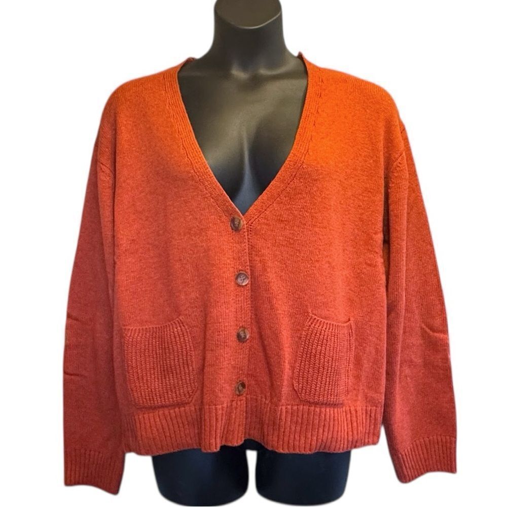 Orange/Red Long Sleeve V Neck Button Down Cardigan 2XL/3XL NWT - Heimish - Picture 7 of 15